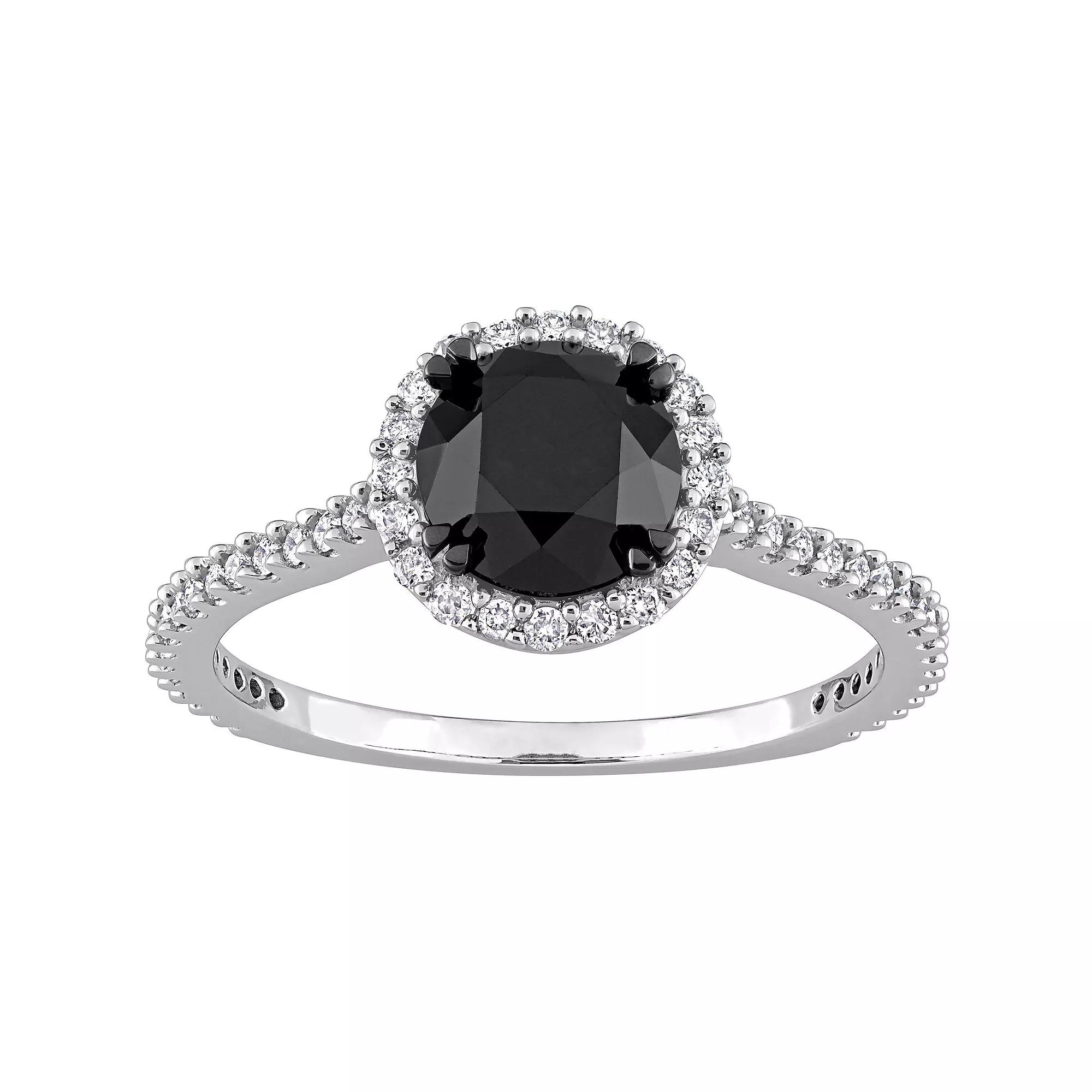 Stella Grace 14k White Gold 1 1/4 Carat T.W. Black & White Diamond Halo Engagement Ring, Women's Product Image