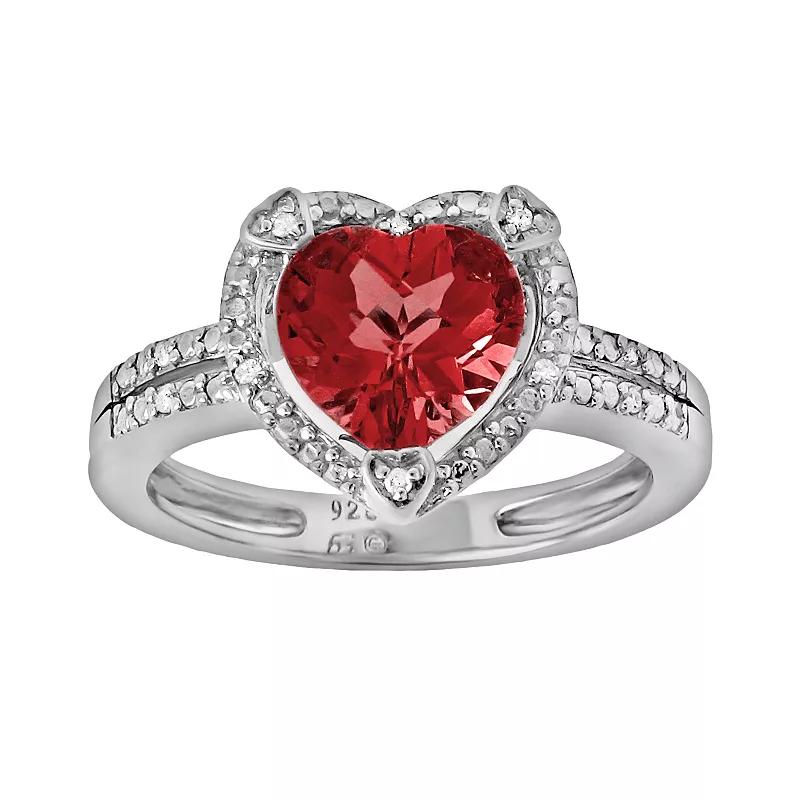 Gemminded Sterling Silver Lab-Created Ruby and Diamond Accent Heart Frame Ring, Women's, Size: 6, Red Product Image
