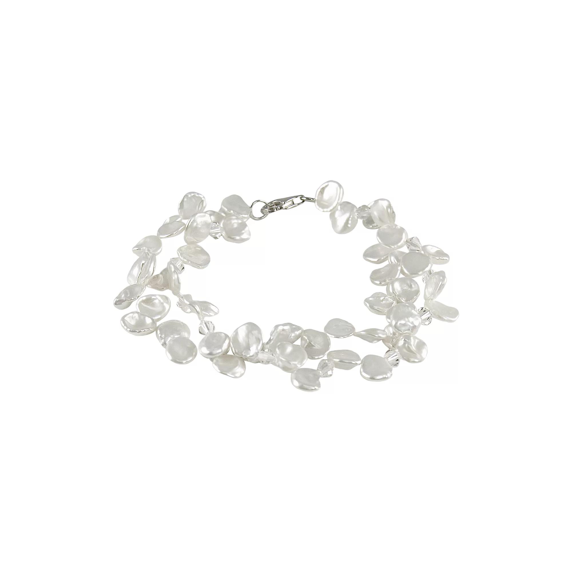 Sterling Silver Freshwater Cultured Pearl and Austrian Crystal Bracelet, Womens Product Image