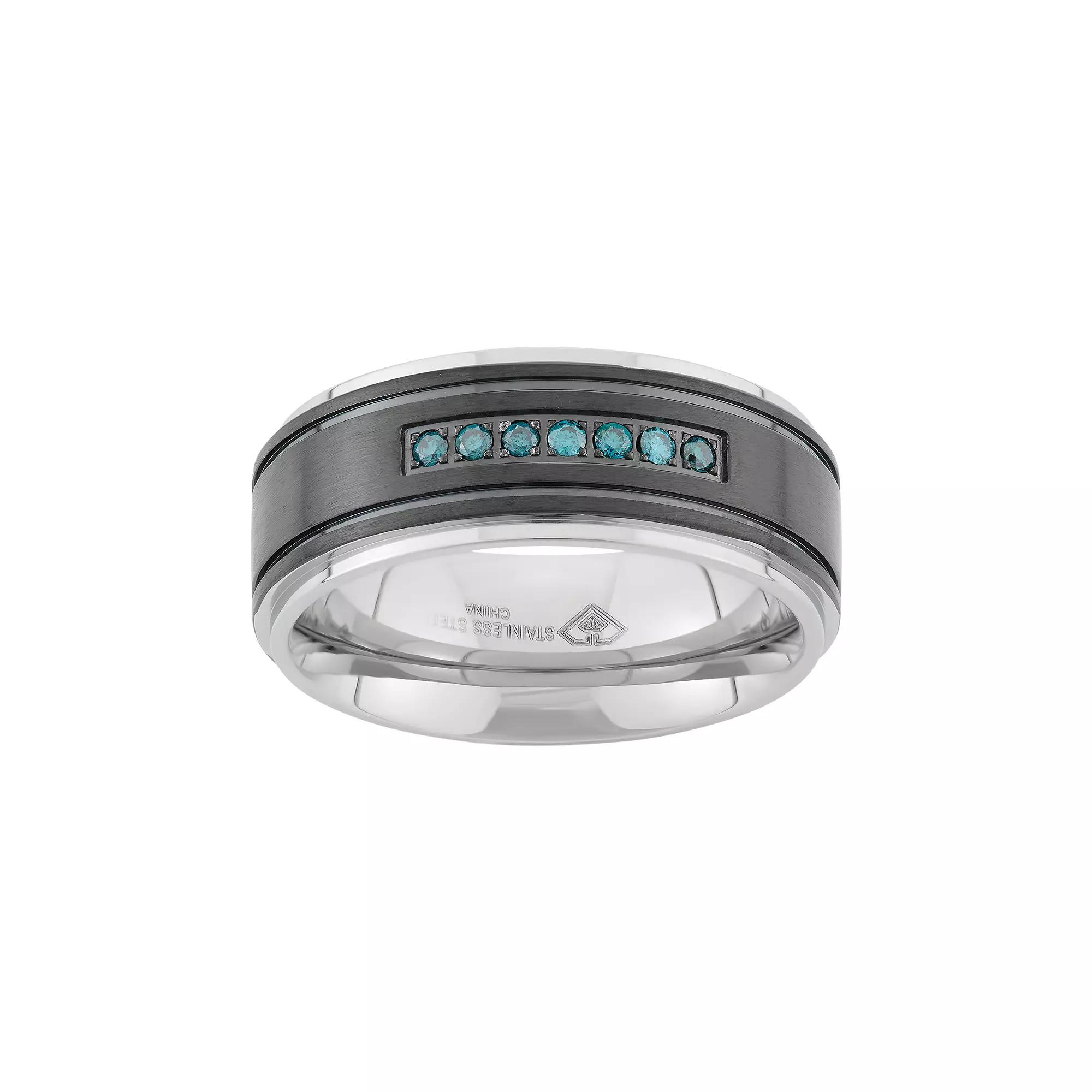 1/6 Carat T.W. Blue Diamond Two Tone Stainless Steel Wedding Band - Men, Men's, Size: 9 Product Image