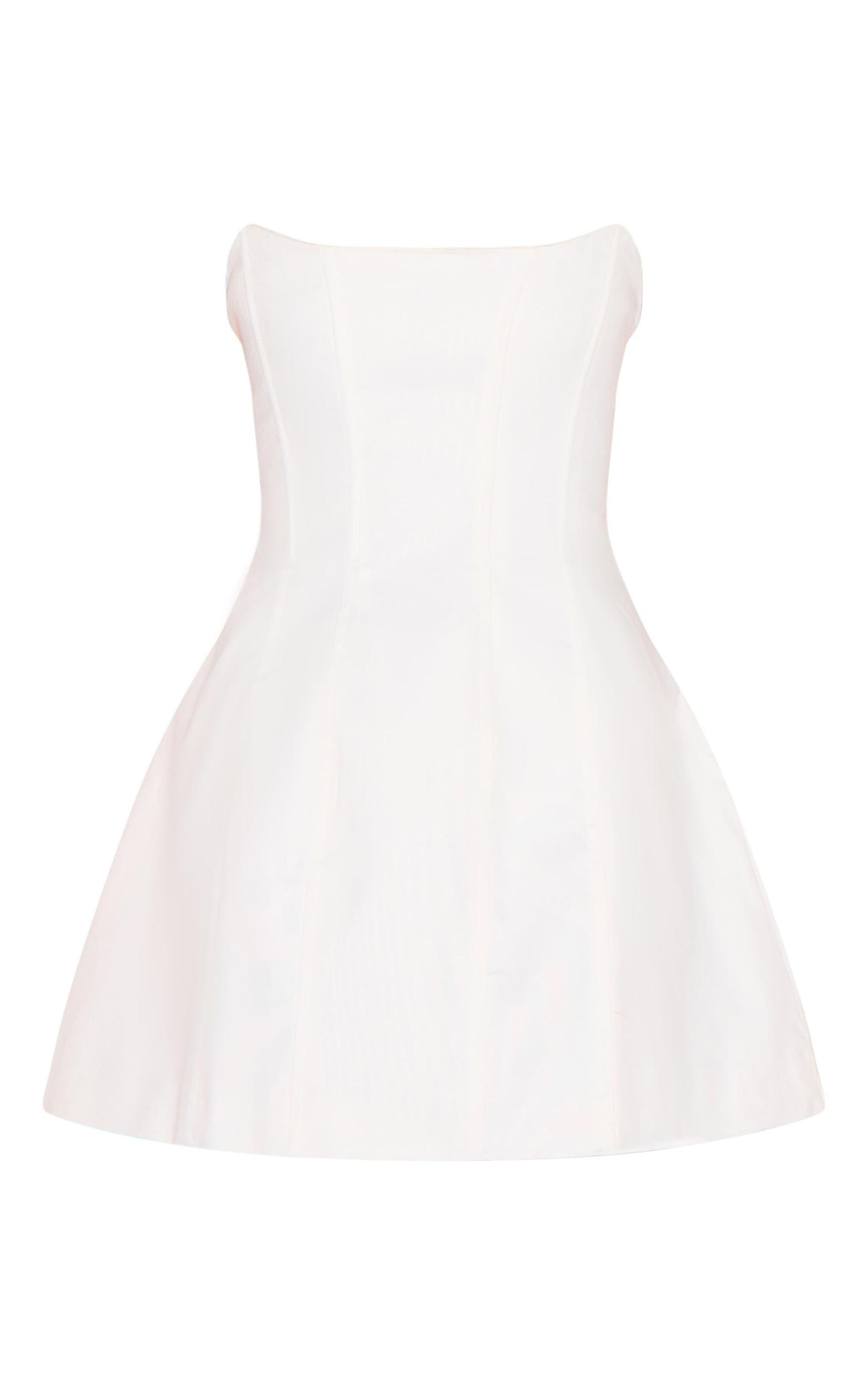 Premium White Woven Boned Bandeau Detail Shift Dress Product Image