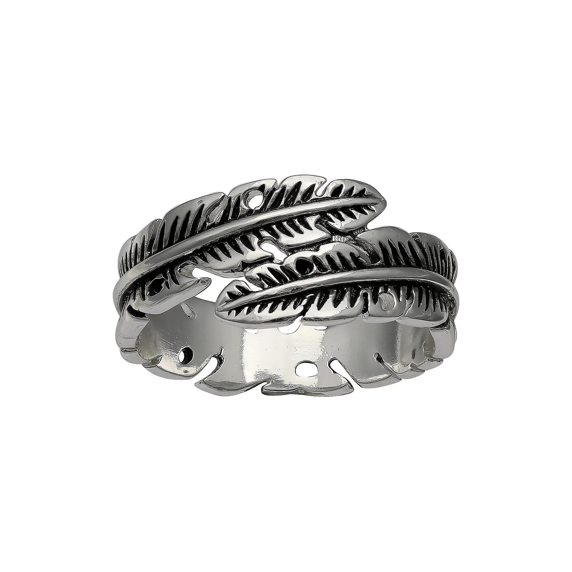 PRIMROSE Sterling Silver Polished Feather Bypass Band, Women's, Size: 9 Product Image