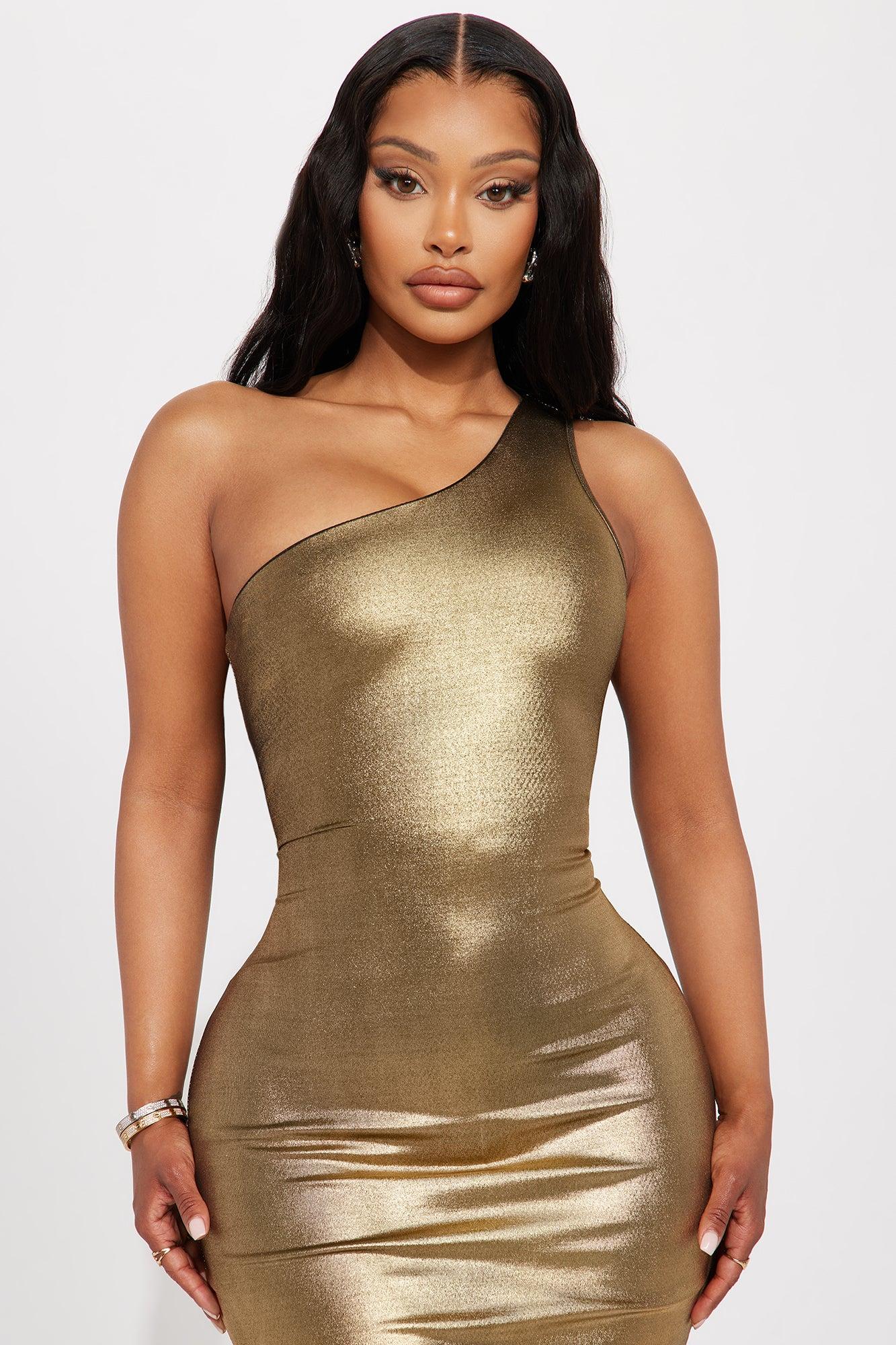 Shani Metallic Midi Dress - Gold Product Image