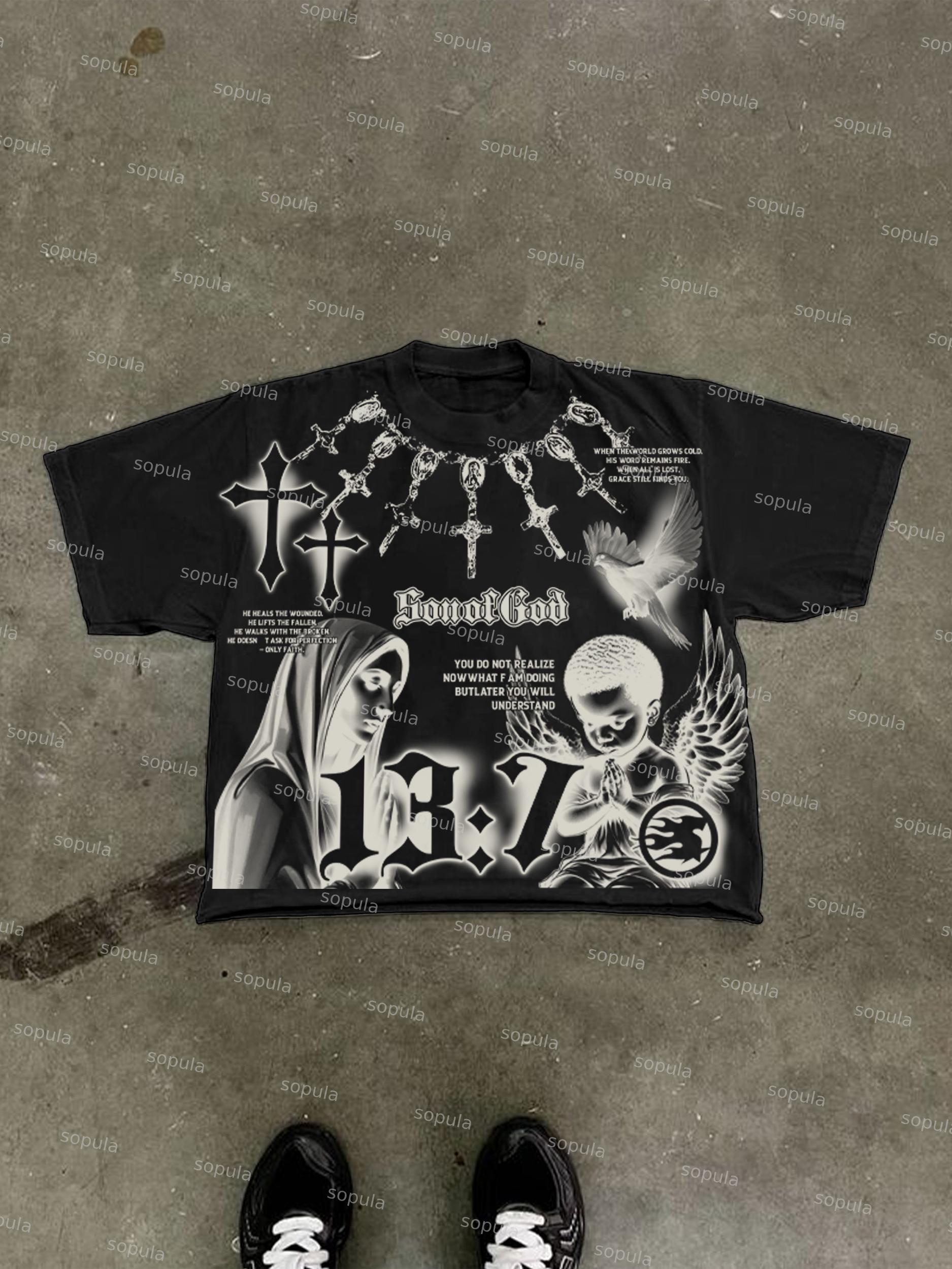 Son Of God Virgin Bible Y2k Vintage Graffiti Graphic Cropped T-shirt Product Image