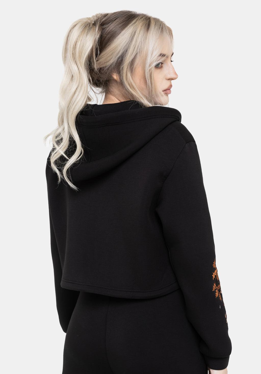 Foxglove Embroidered Zip Up Cropped Hoodie Product Image