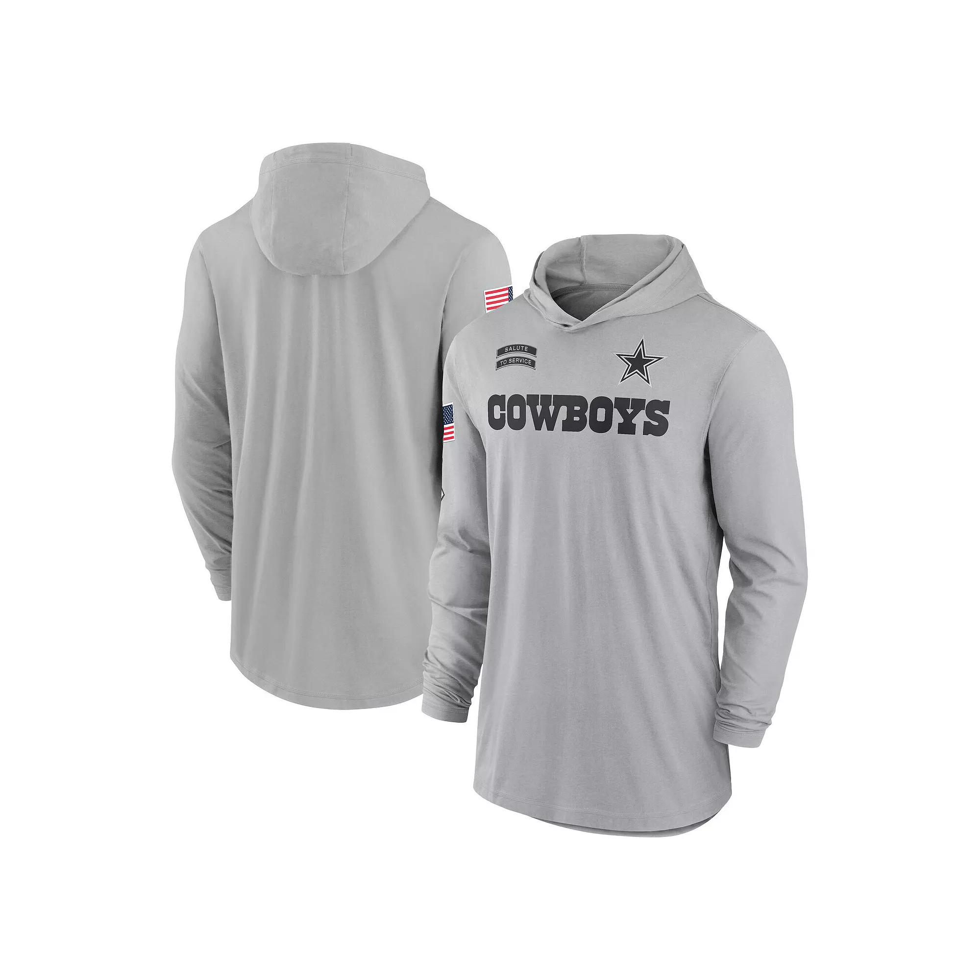 Men's Nike Gray Dallas Cowboys 2024 Salute to Service Lightweight Performance Long Sleeve Hooded T-Shirt,  Product Image