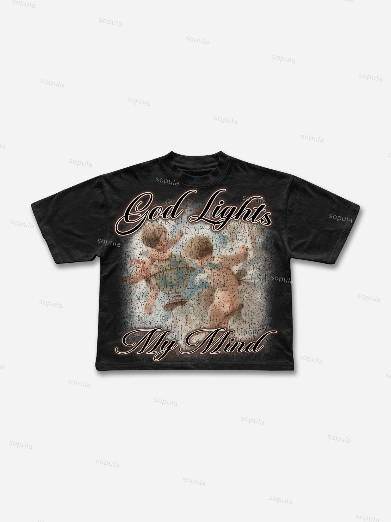 God Lights My Mind Cupid Angel Vintage Distressed Graphic Cropped T-shirt Product Image
