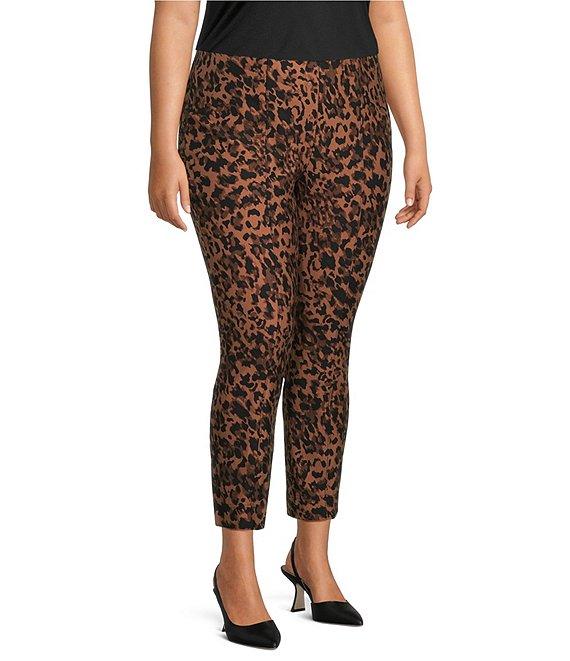 Slim Factor by Investments Plus Size Ponte Knit No-Waist Ankle Leopard Pants Product Image