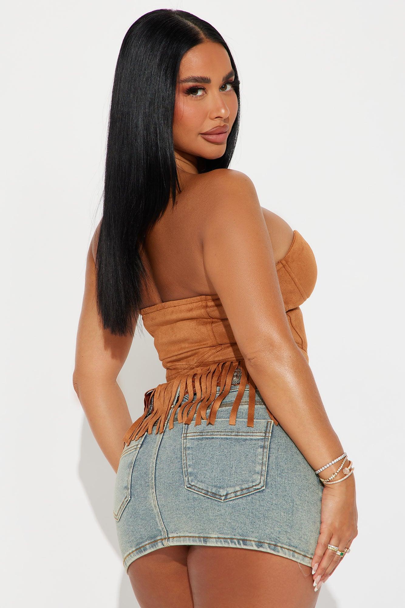 Rodeo Rider Faux Suede Corset Top - Camel Product Image