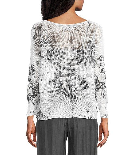 M Made in Italy Floral Knit Boat Neck Long Bat Sleeve Top Product Image