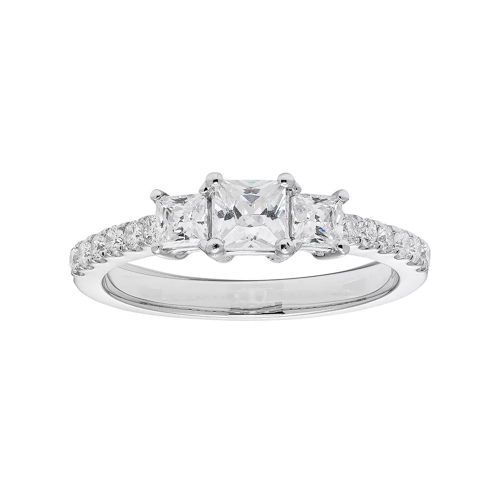 The Regal Collection 14k Gold 1 Carat T.W. IGL Certified Diamond Princess Cut 3-Stone Engagement Ring, Womens White Product Image
