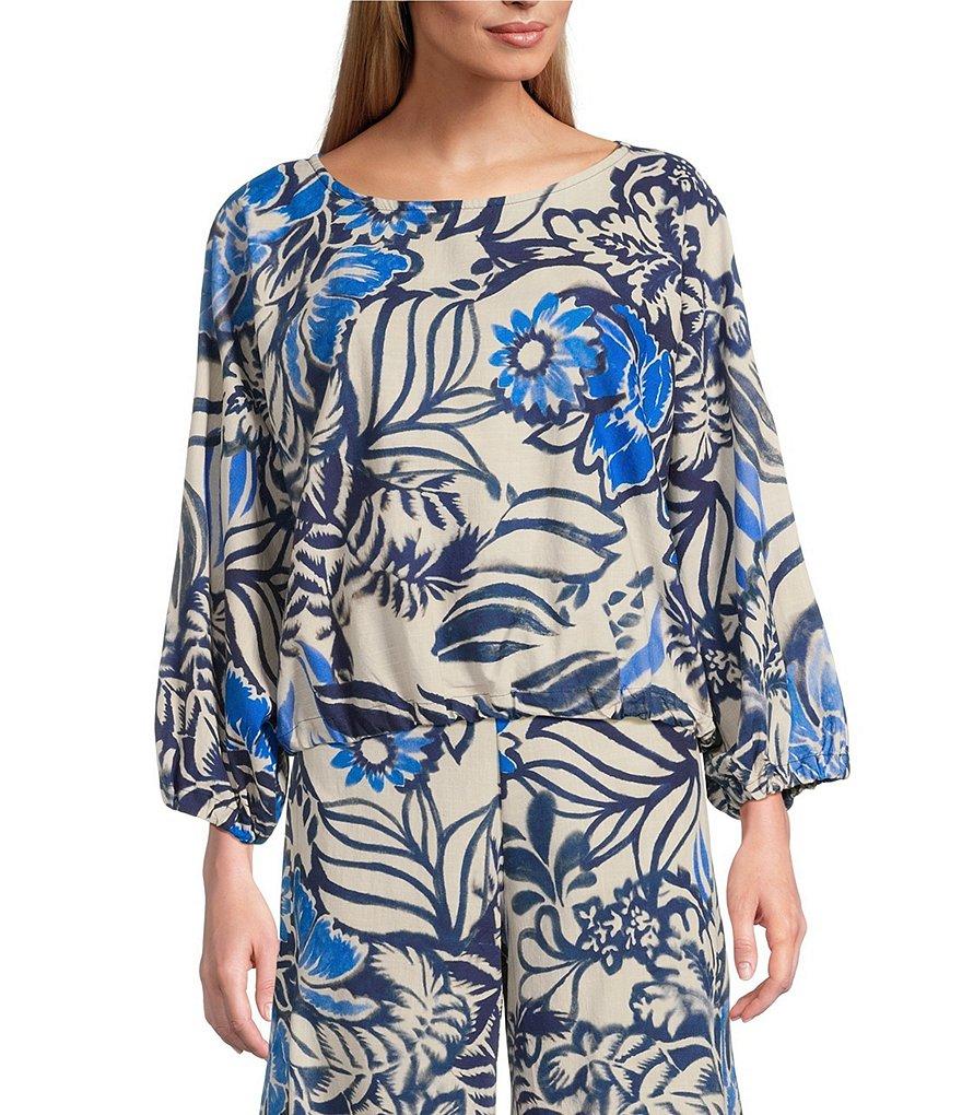 Bryn Walker Gianna Azzurra Print Boat Neck Long Sleeve Coordinating Shirt Product Image