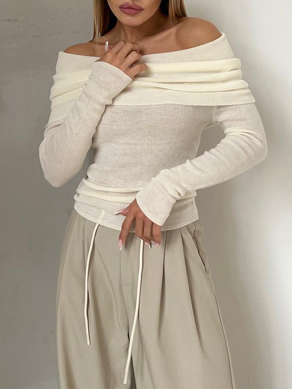 Solid Off Shoulder Slim Sweater Product Image