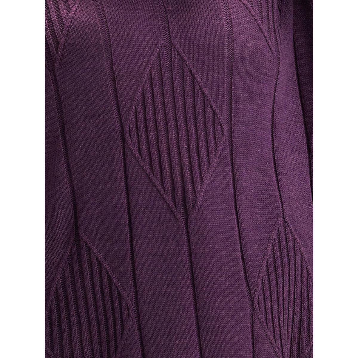 Plus Size Geometric V Neck Split Hem Pullover Purple Women Casual Long Sleeve V-neck Dailywear Pullovers BloomChic 12/L Product Image