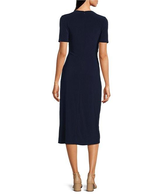 Moda Tara Short Sleeve Stretch Knit Crew Neck Midi Sheath Dress Product Image