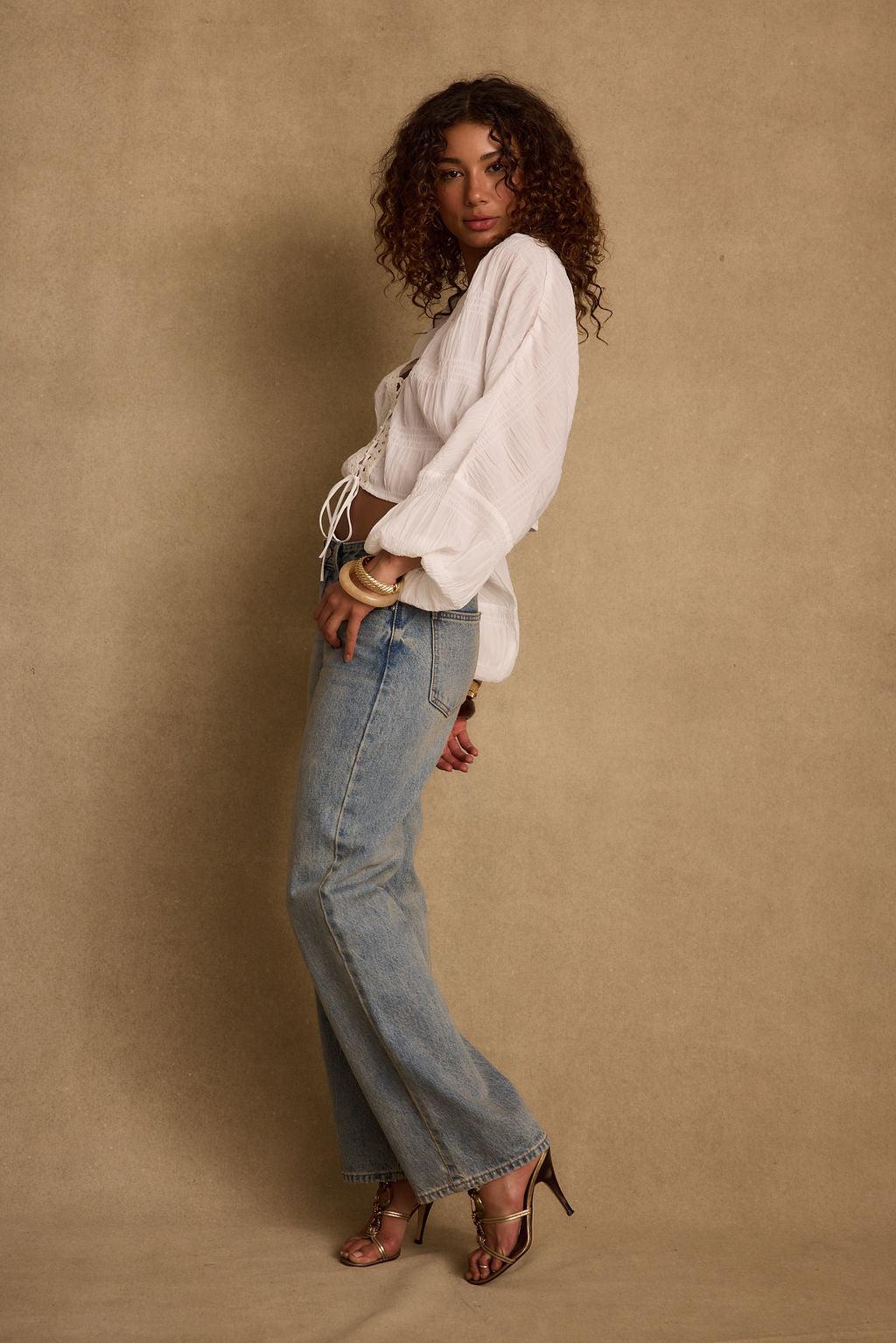 Cora Vintage Light Denim Low Rise Jeans Product Image