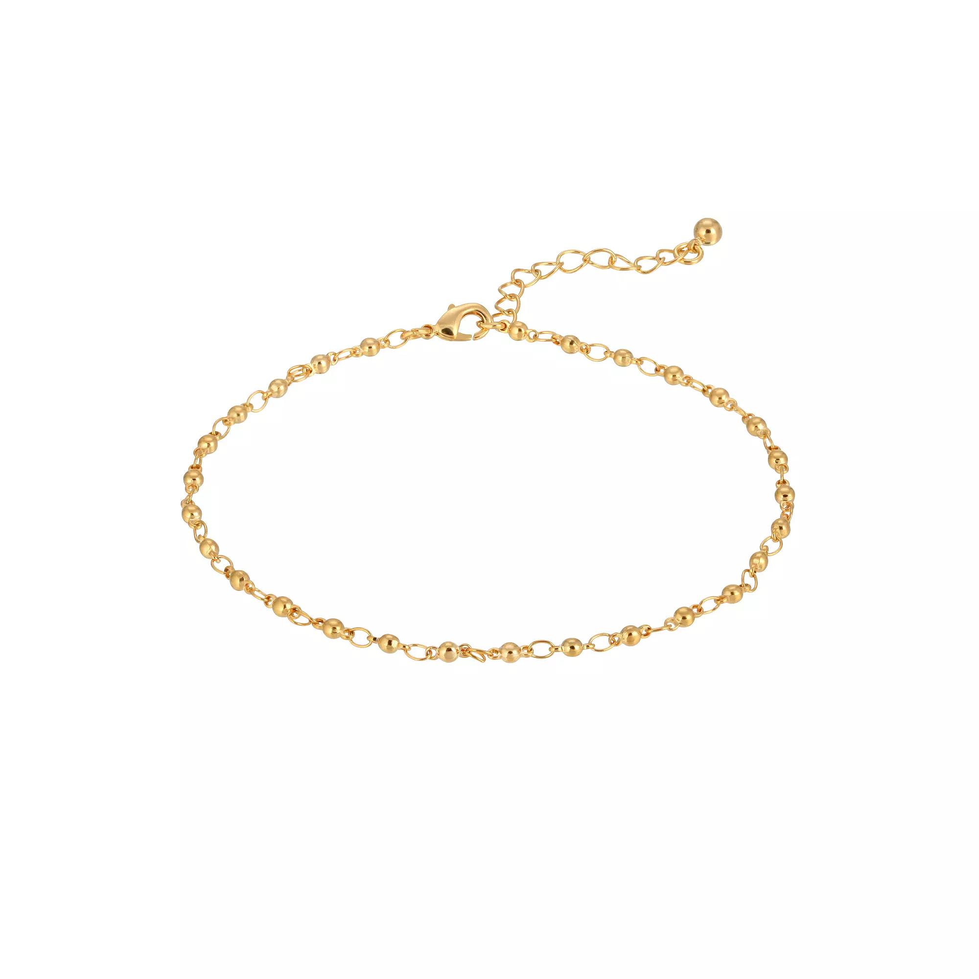 1928 Gold Tone Beaded Chain Anklet, Womens, Yellow Product Image
