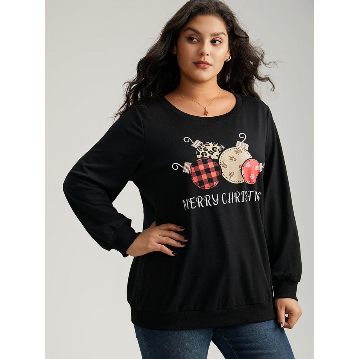 Plus Size Christmas Graphic Sequin Elastic Cuffs Sweatshirt Women Black Elegant Sequin Festival-Christmas Sweatshirts BloomChic 10/M Product Image