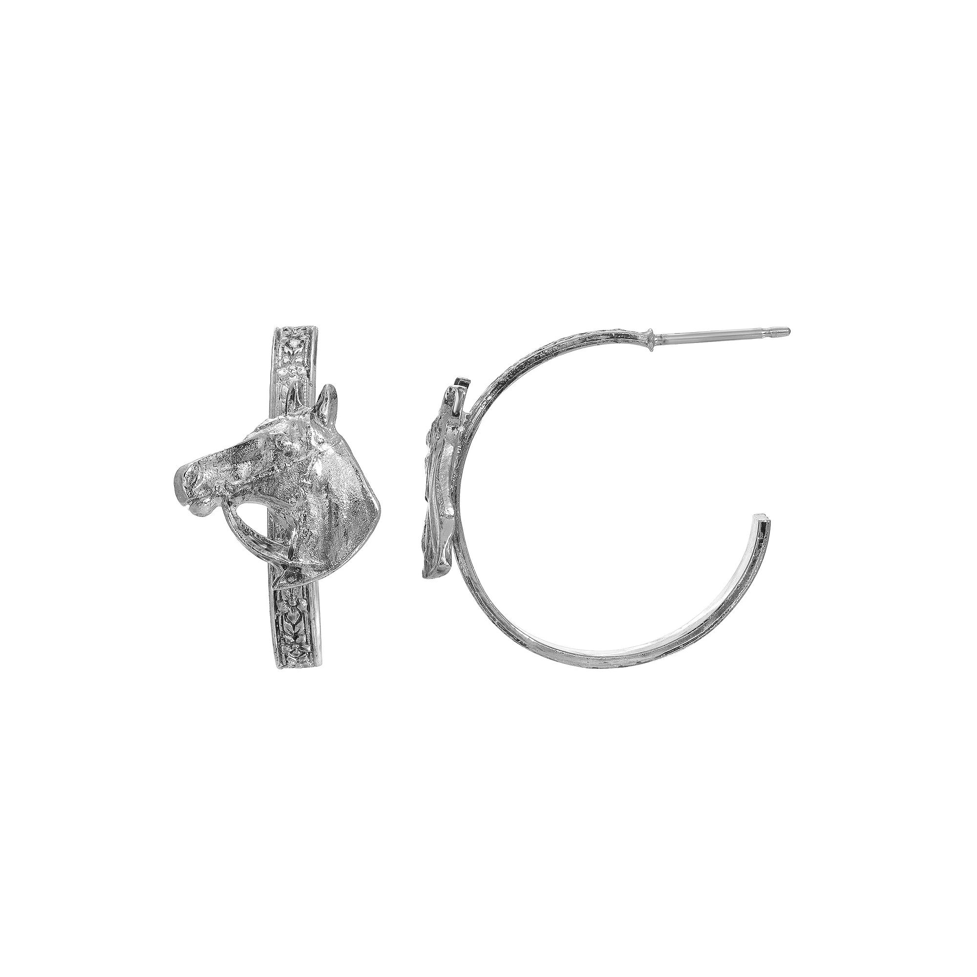 1928 Silver Tone Horse Head C-Hoop Earrings, Womens Product Image