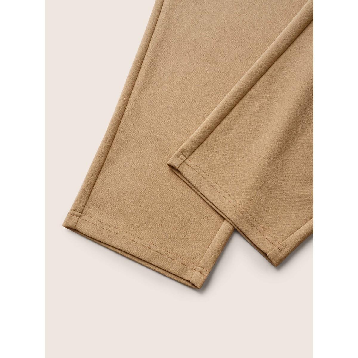 Plus Size Solid Color Zipper Pencil Pants Women LightBrown At the Office Straight Leg High Rise Work Pants BloomChic 10/M Product Image
