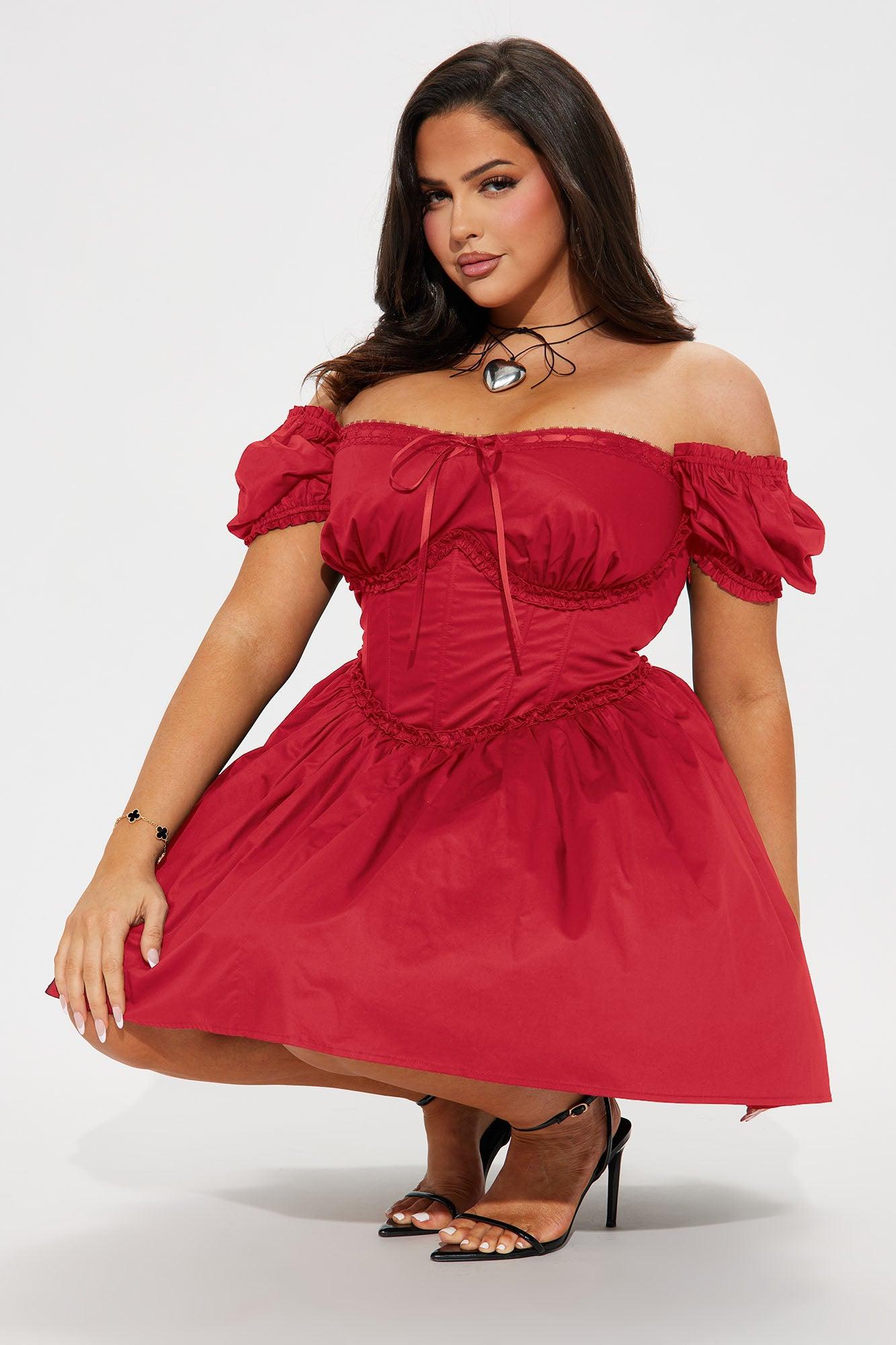 Leta Off Shoulder Corset Mini Dress - Red Product Image