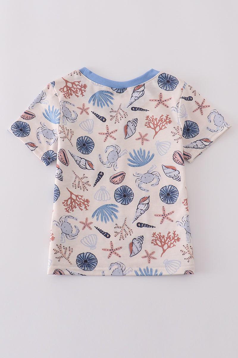 Blue ocean breeze shells print dad&me top Product Image