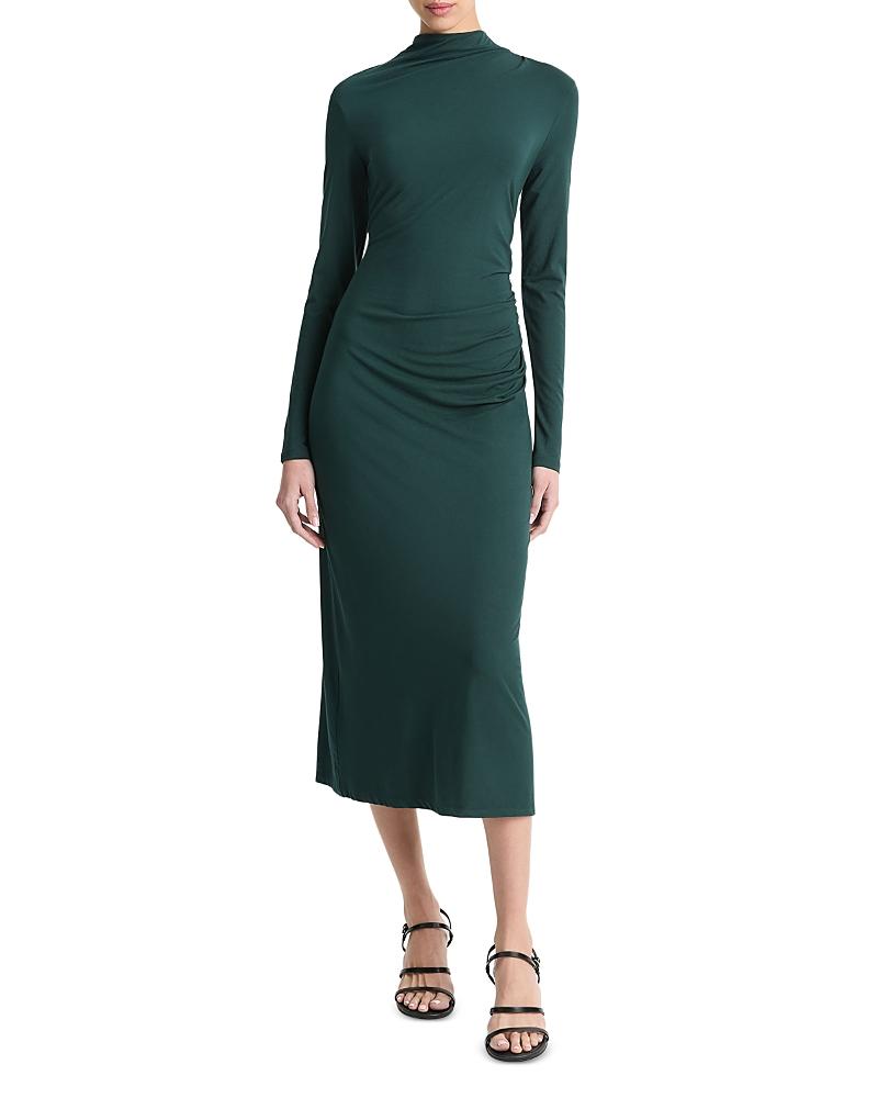 Womens Gathered Long-Sleeve Midi-Dress Product Image