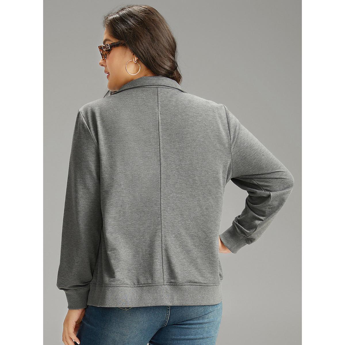Plus Size Solid Zipper Pocket Jacket Women Gray Plain Pocket Everyday Jackets BloomChic 26/4X Product Image