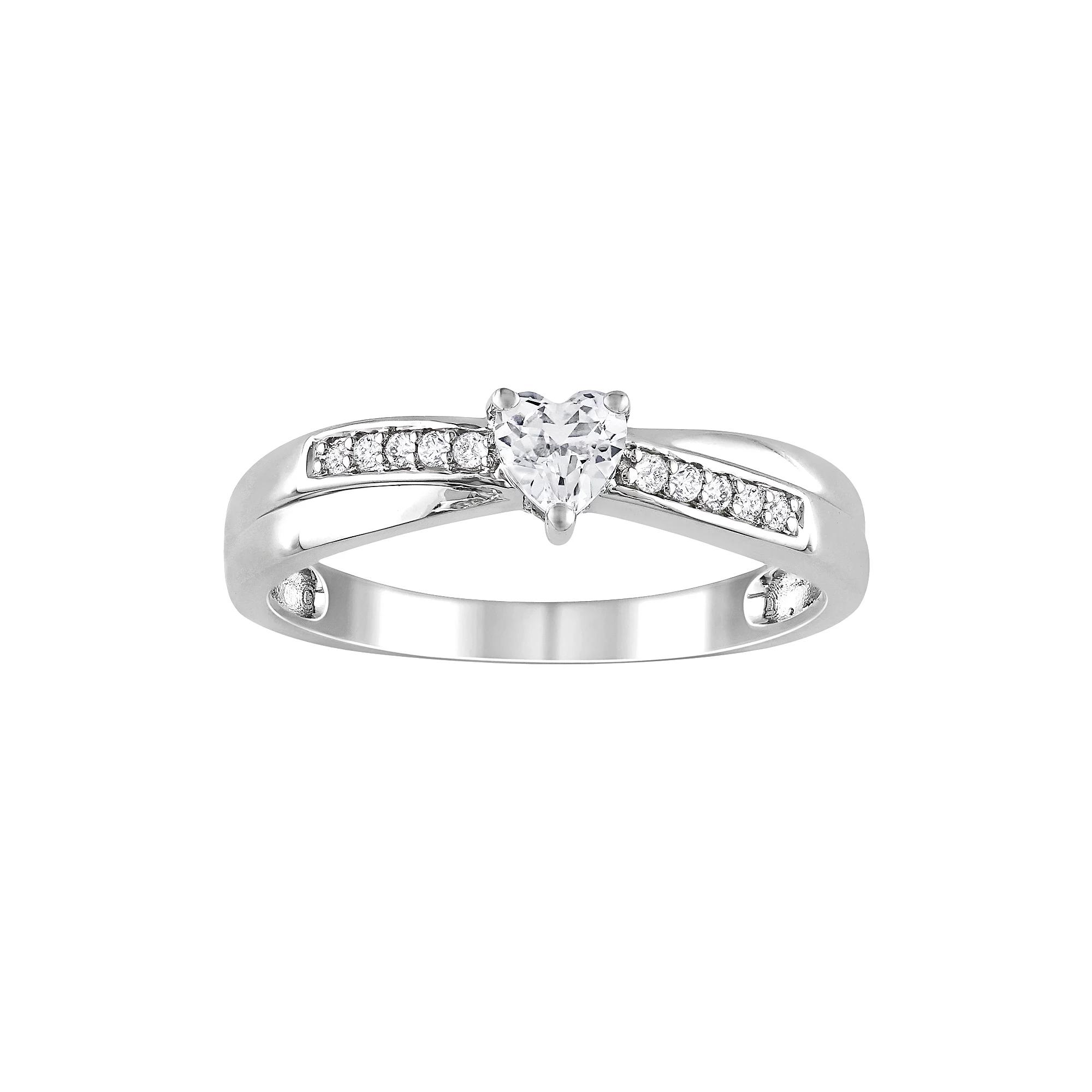 Stella Grace Sterling Silver Lab-Created White Sapphire and Diamond Accent Crisscross Heart Ring, Womens Product Image