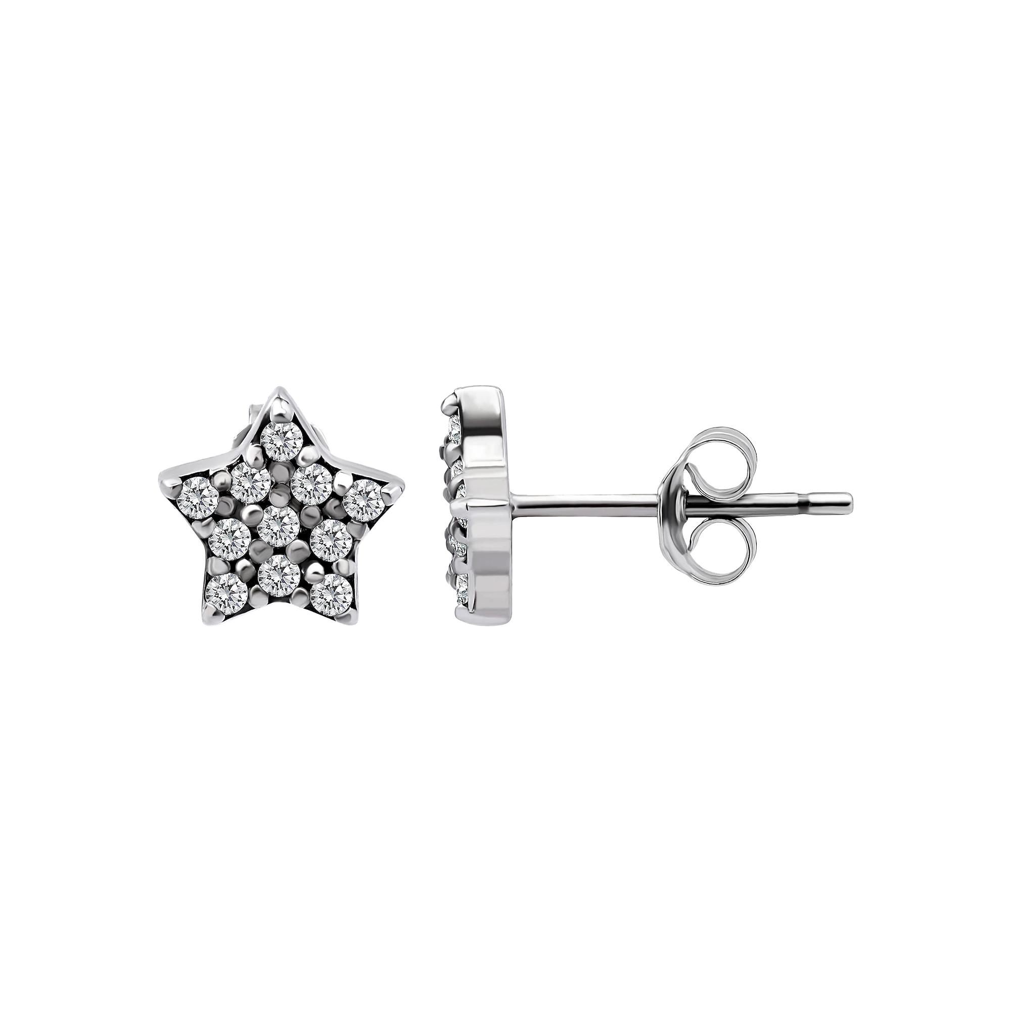 Aleure Precioso Sterling Silver Pave Cubic Zirconia Star Stud Earrings, Women's Product Image