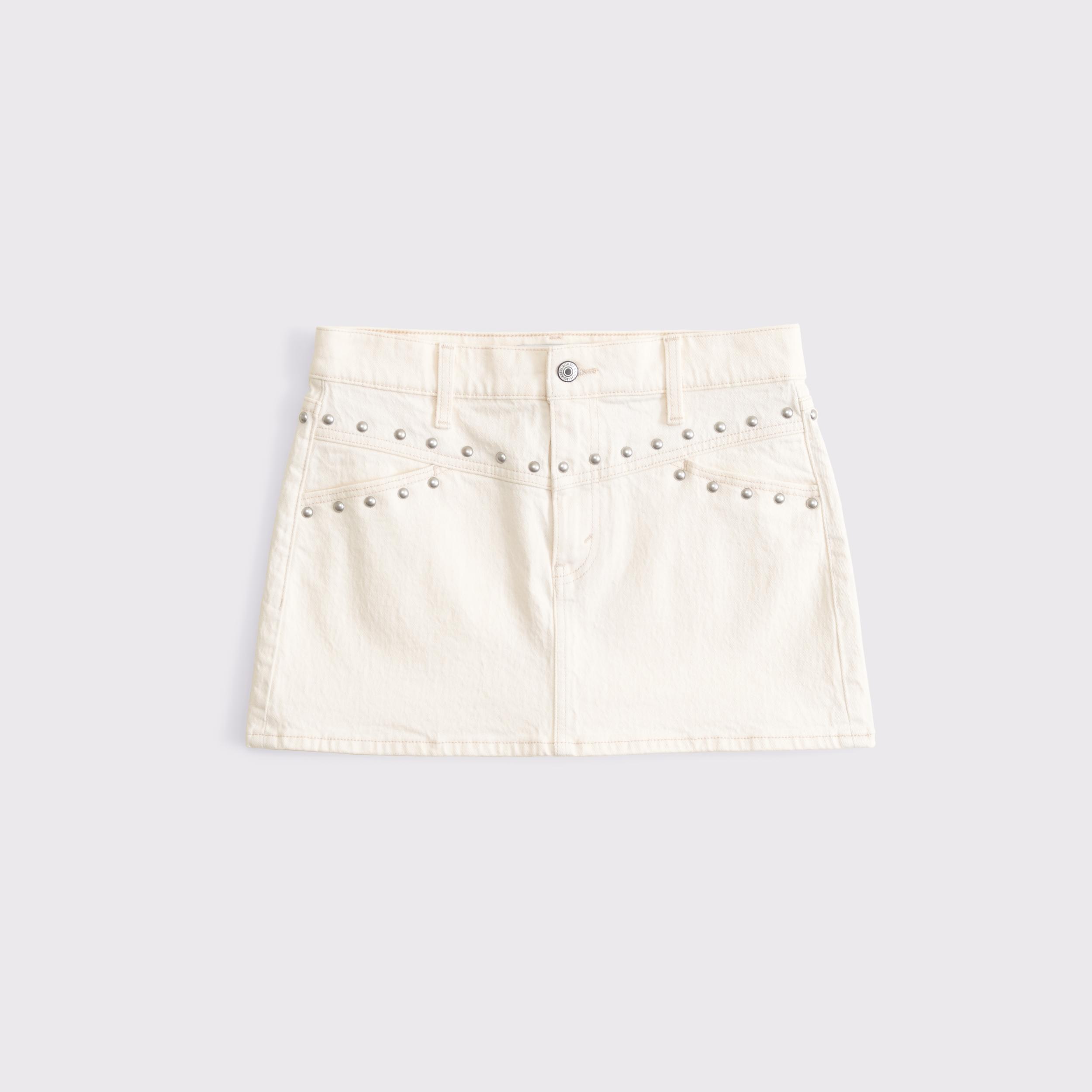 Mid Rise Denim Studded Mini Skirt Product Image