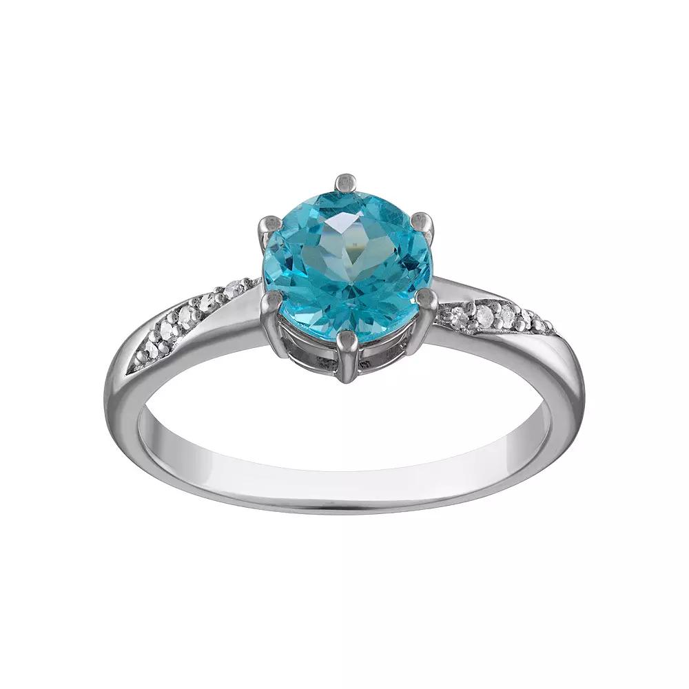 Tiara Sterling Silver Swiss Blue Topaz & Diamond Accent Ring, Womens Product Image