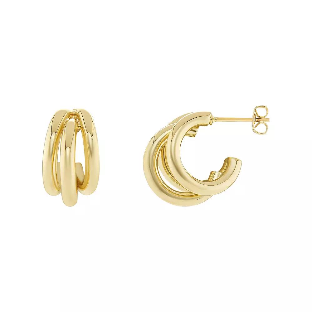 PRIMROSE Polished Triple Tube C-Hoop Earrings, Women's, Gold Tone Product Image