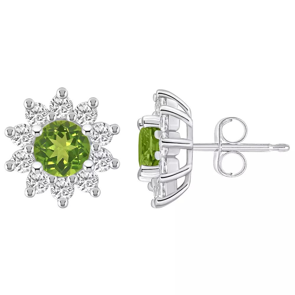 Alyson Layne 14k White Gold Round Peridot 1 1/5 Carat T.W. Diamond Halo Stud Earrings, Women's Product Image