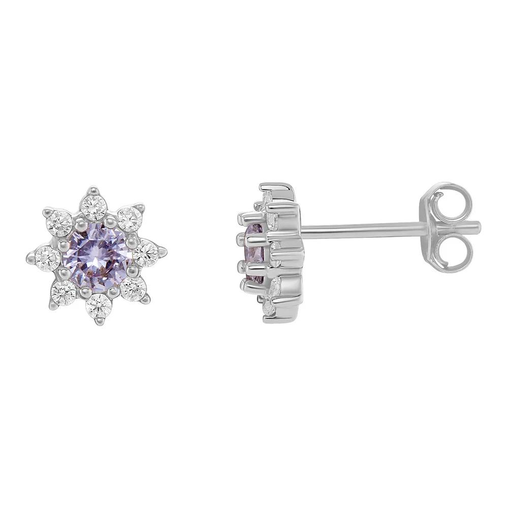 PRIMROSE Birthstone Cubic Zirconia Flower Stud Earrings, Women's, Silver Tone Jun Product Image