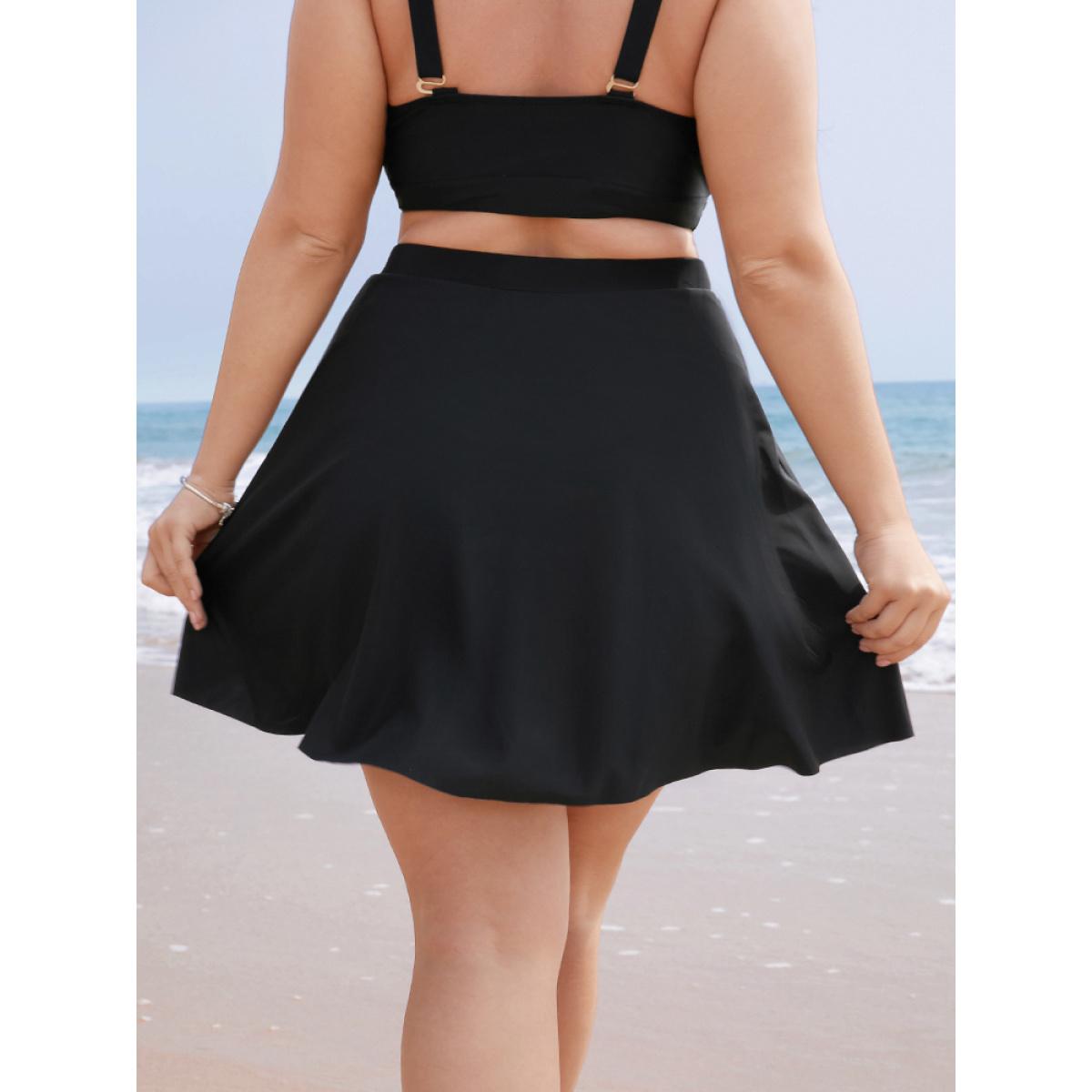 Plus Size Twist Front Asymmetrical Swim Skirt Women's Swimwear Black Vacation Plain High stretch Bodycon High Rise Curve Swim Bottoms BloomChic 14-16/1X Product Image
