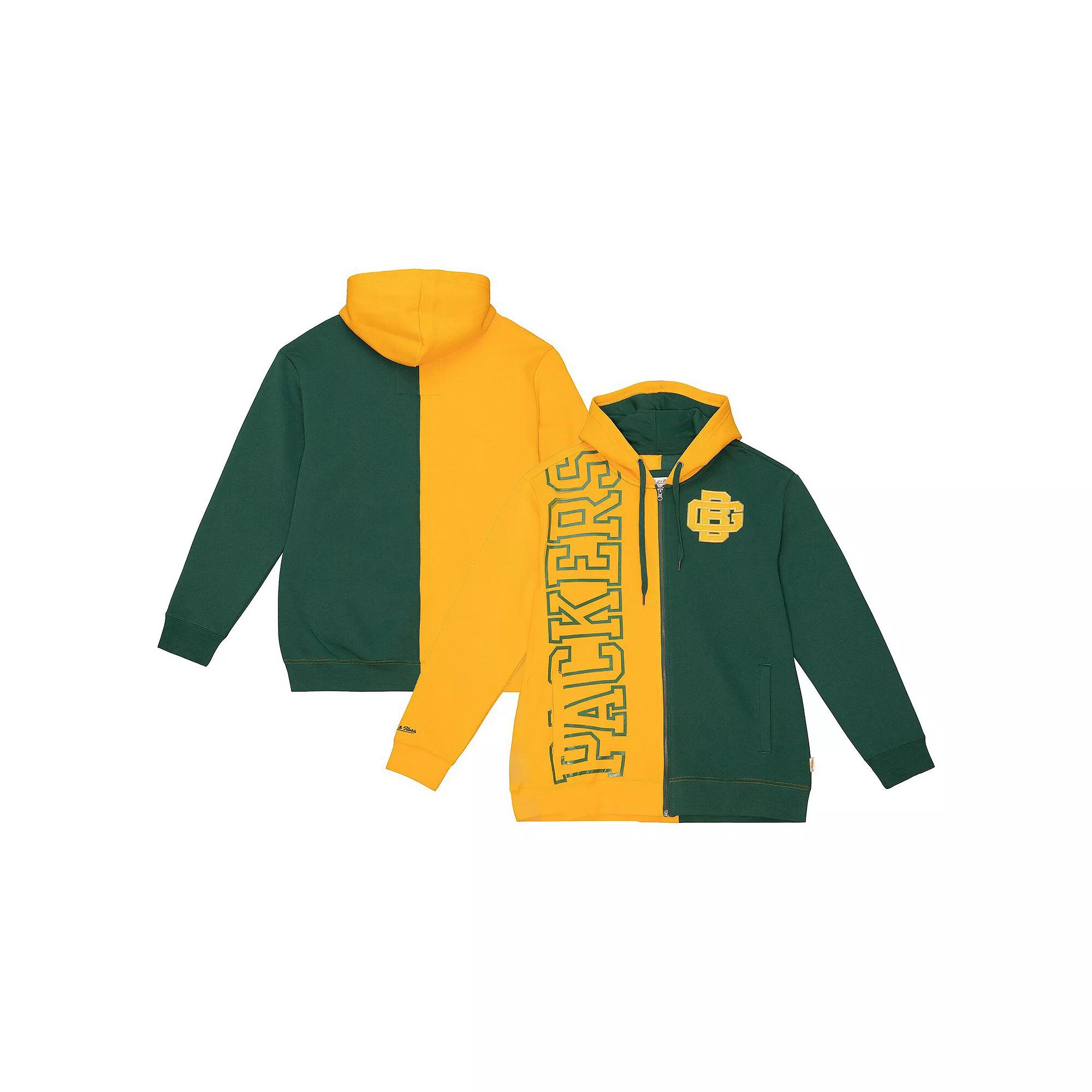 Mens Mitchell & Ness /Gold Bay Packers Fleece 2.0 Full-Zip Hoodie Product Image