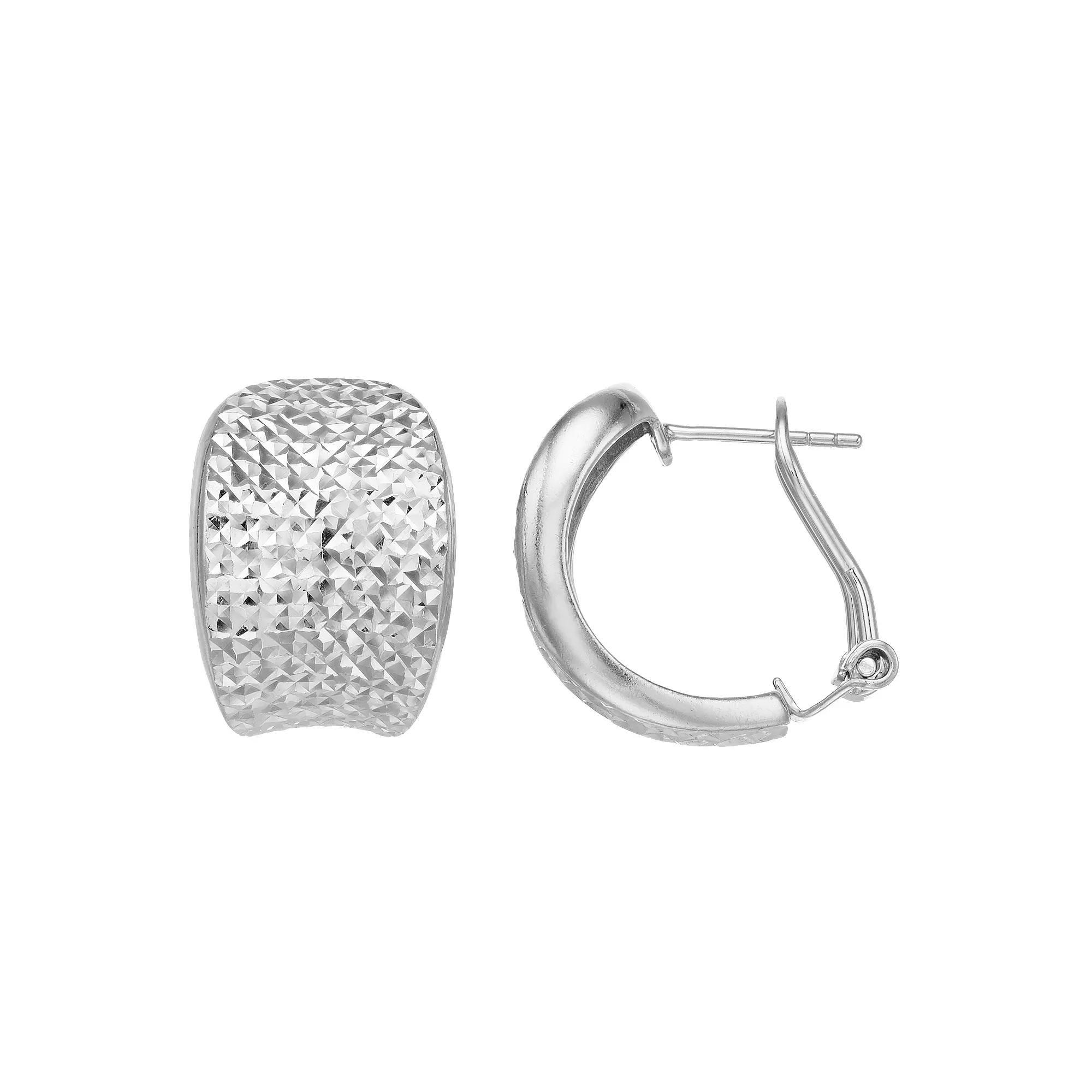 Sterling Silver Concave J-Hoop Earrings, Women's Product Image