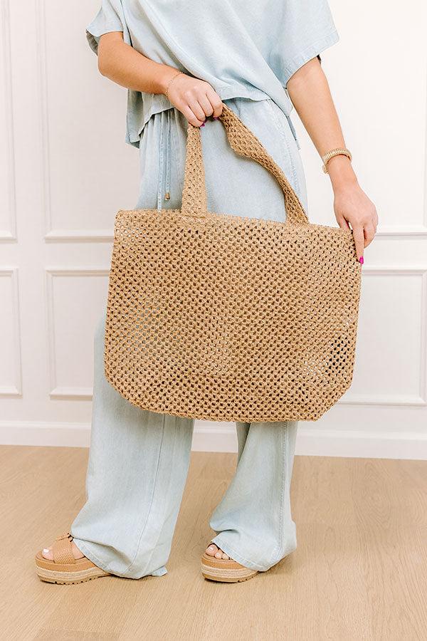 Beachy Vibes Raffia Crochet Tote in Brown Product Image