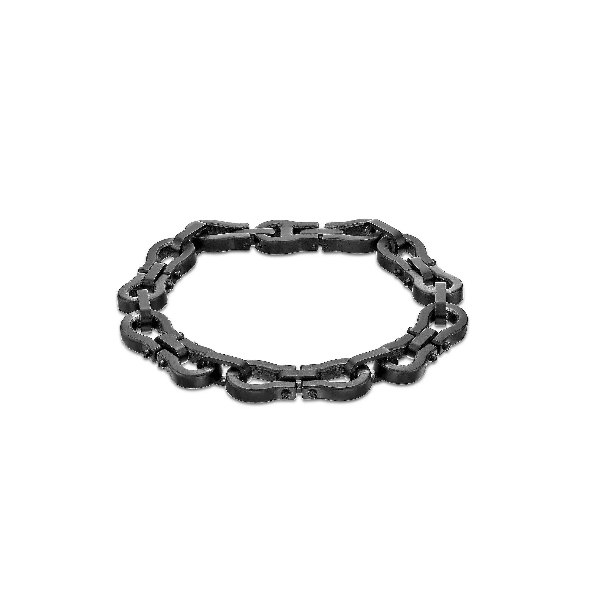 LYNX Men's Stainless Steel Omega Link Bracelet, Size: 8.5", Black Product Image