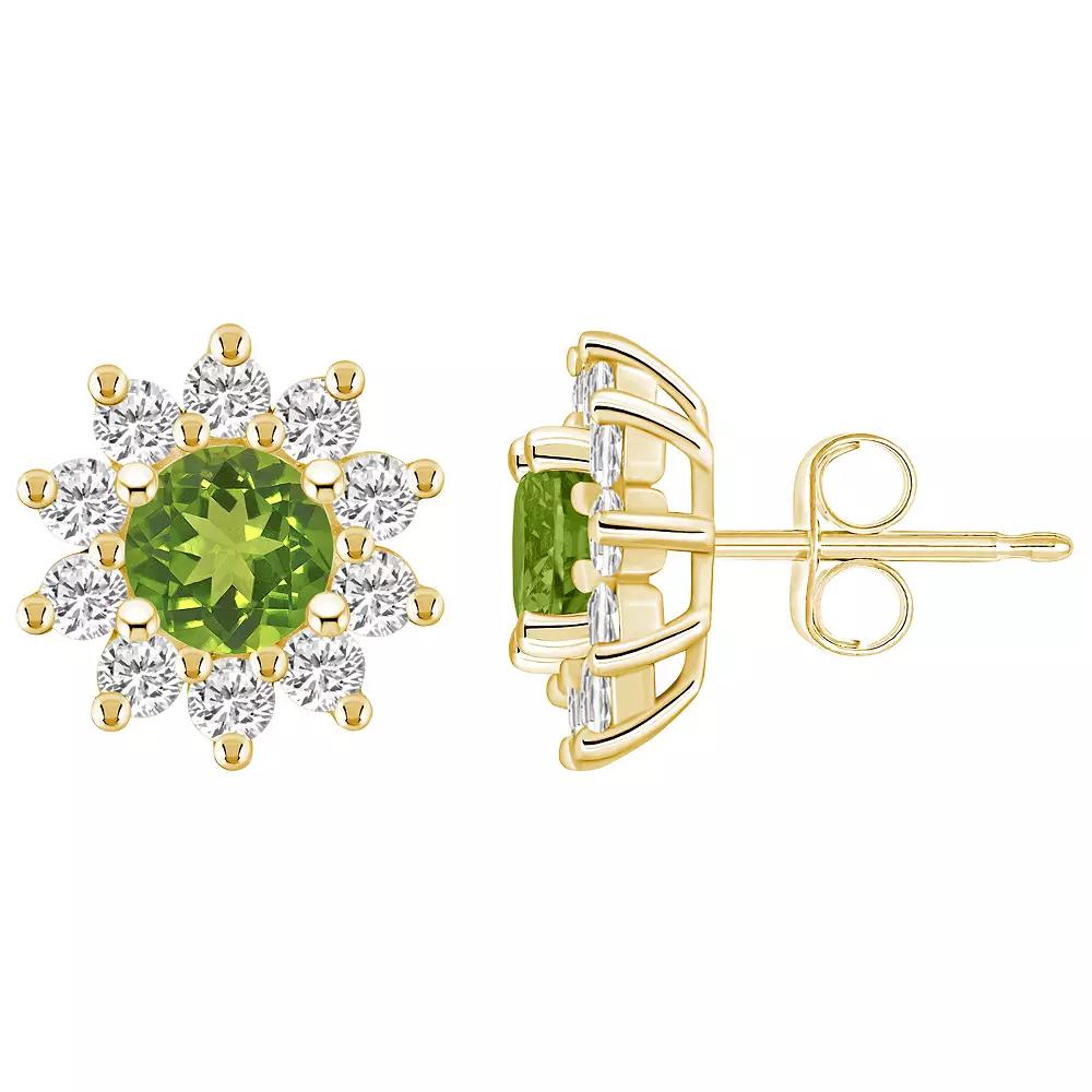 Alyson Layne 14k White Gold Round Peridot 1 1/5 Carat T.W. Diamond Halo Stud Earrings, Women's Product Image