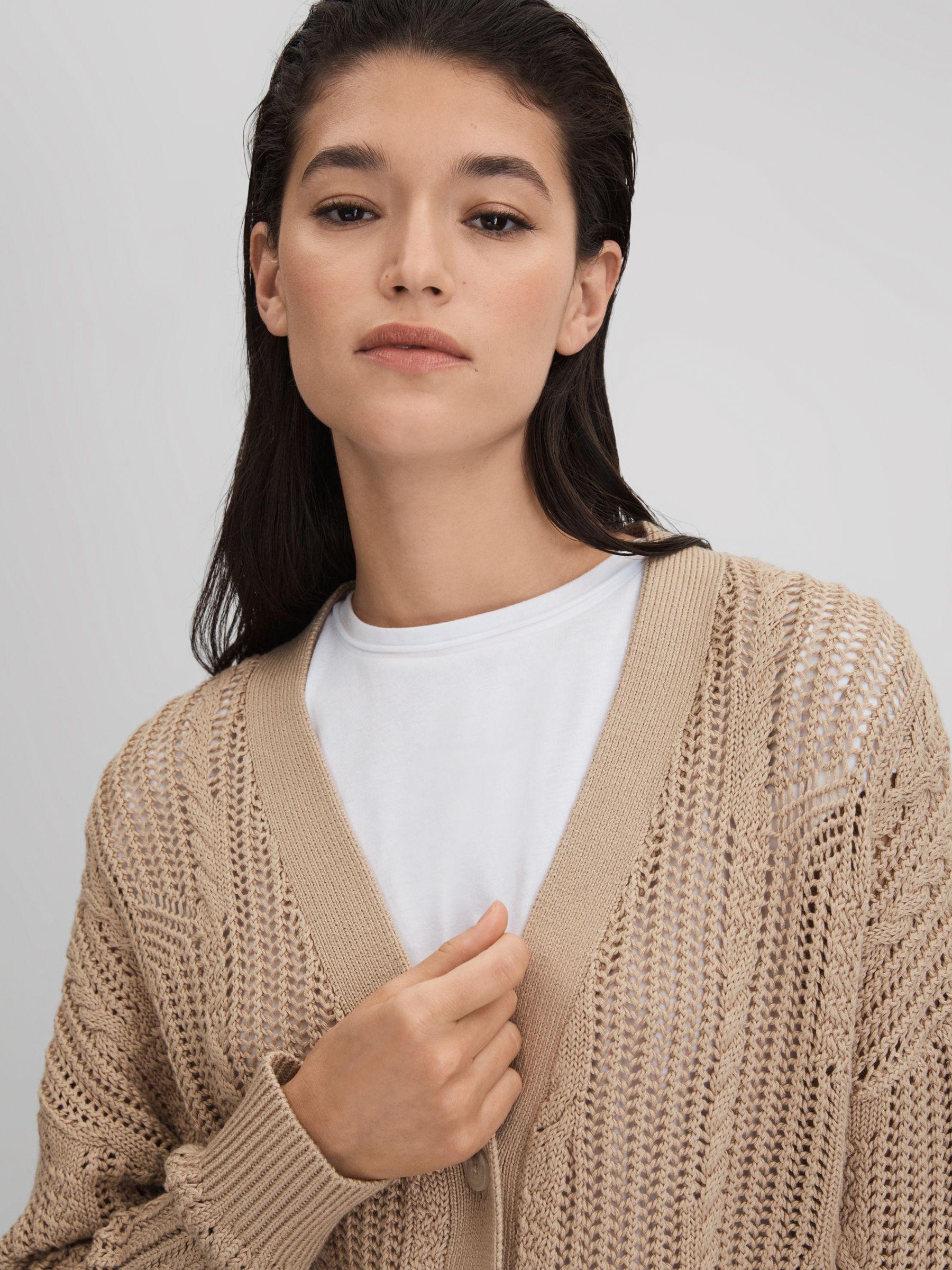 Cotton Blend Open Stitch Cardigan in Neutral Product Image