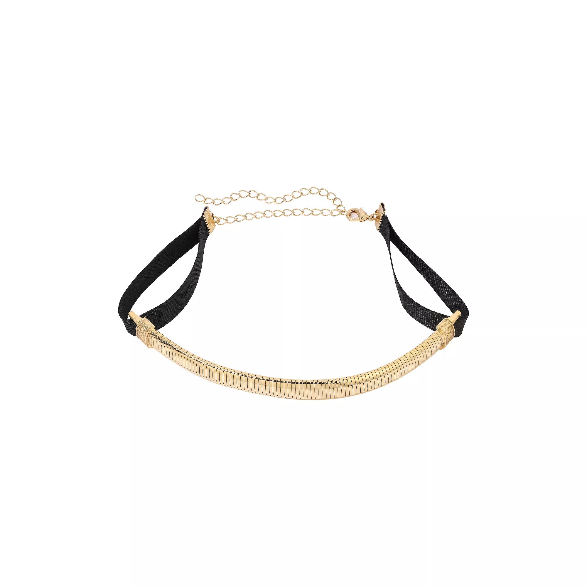 1928 Satin Ribbon Cobra Chain Choker Necklace, Women's, Yellow Product Image