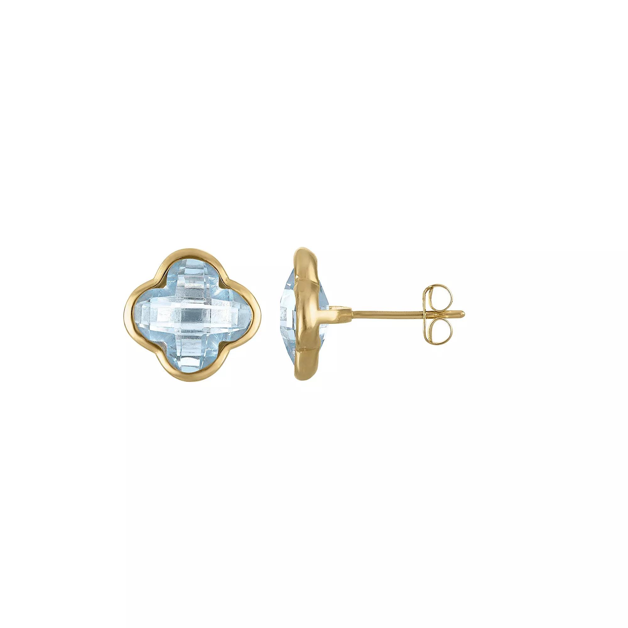 Tiara 10k Gold Gemstone Clover Stud Earrings, Women's, Created Aquamarine Product Image