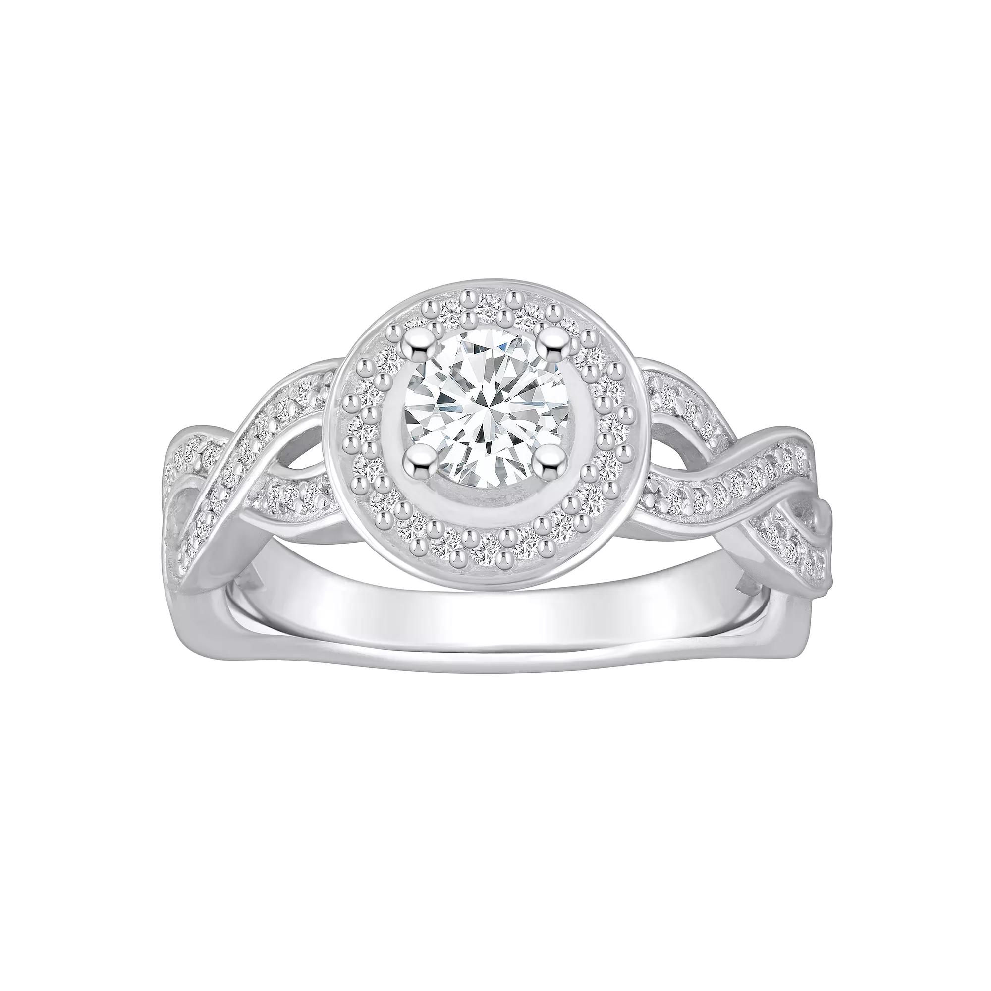 Alyson Layne 14k Gold 9/10 Carat T.W. Diamond Braided Halo Engagement Ring, Womens 14k White Gold Product Image