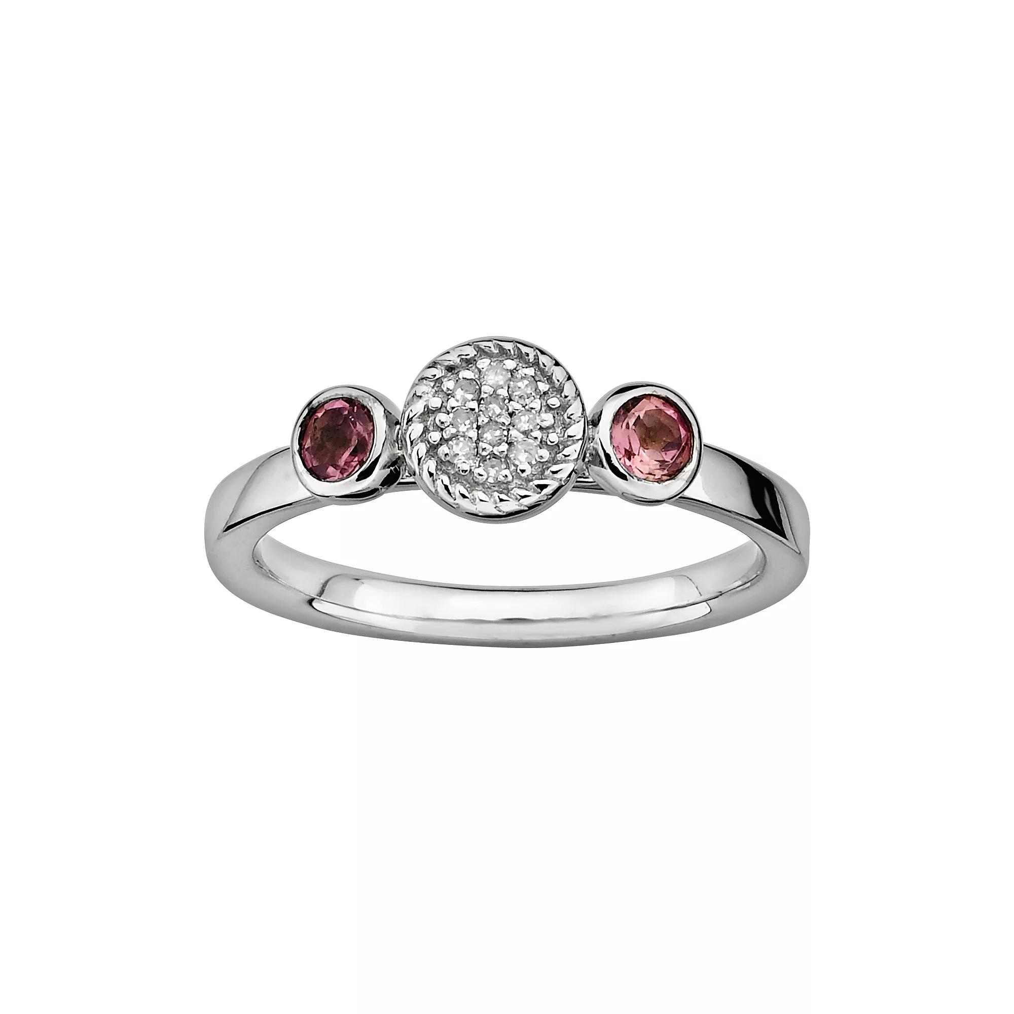 Stacks & Stones Sterling Silver Pink Tourmaline & Diamond Accent Stack Ring, Women's, Size: 6 Product Image