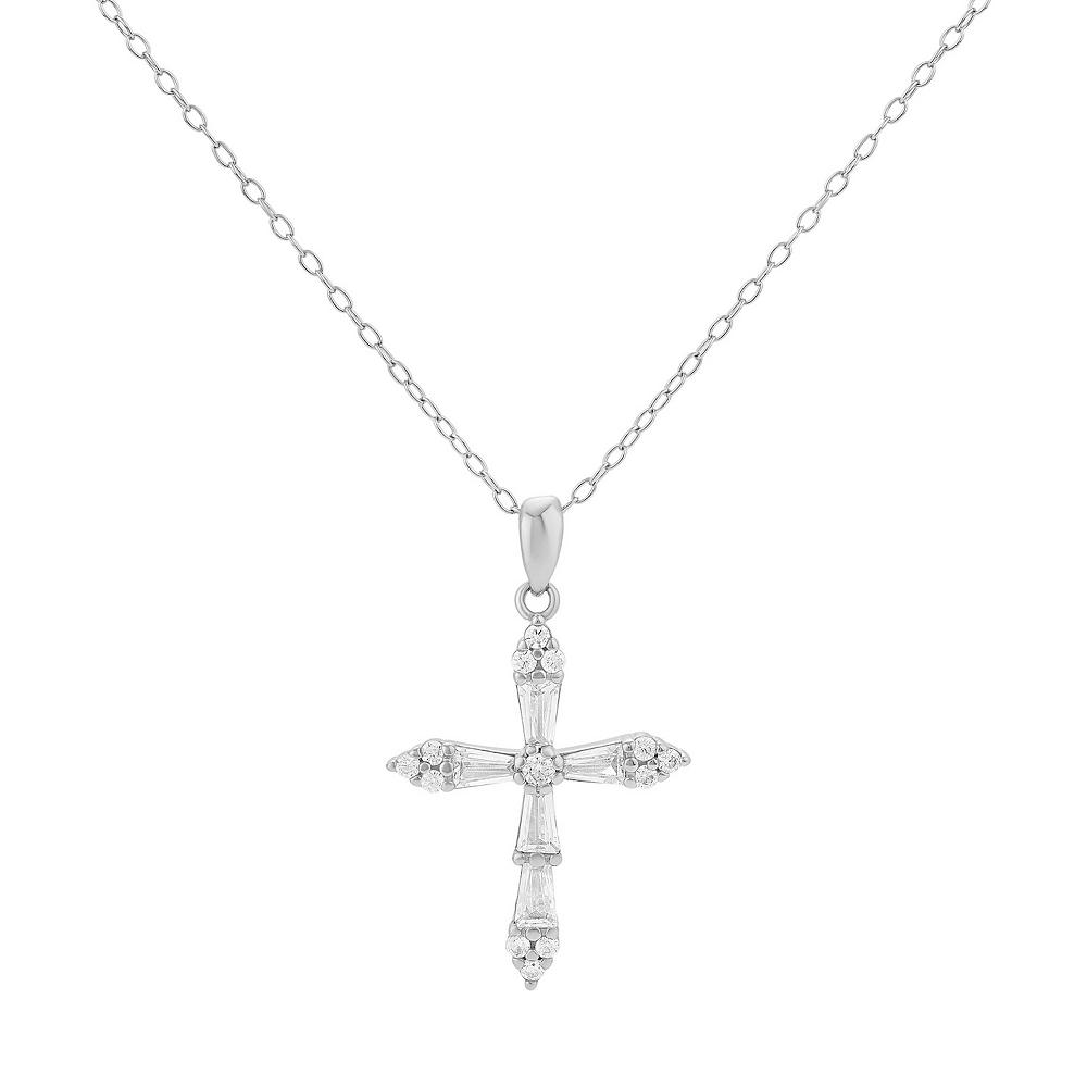 PRIMROSE Sterling Silver Cubic Zirconia Cross Pendant Necklace, Women's, Size: 18" Product Image