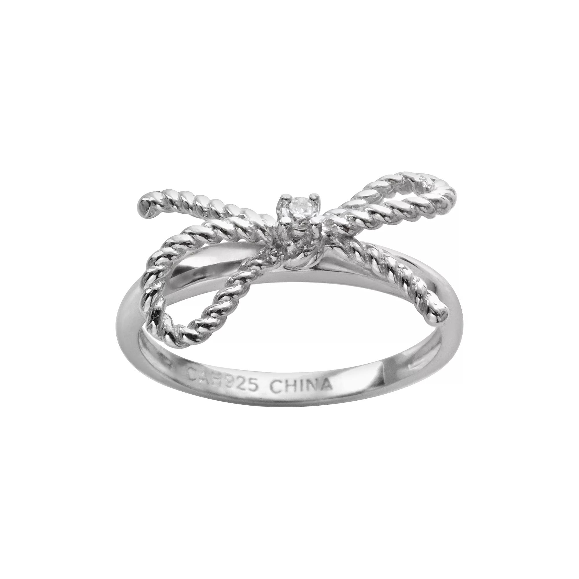 Sophie Miller Sterling Silver Cubic Zirconia Twist Bow Ring, Womens White Product Image