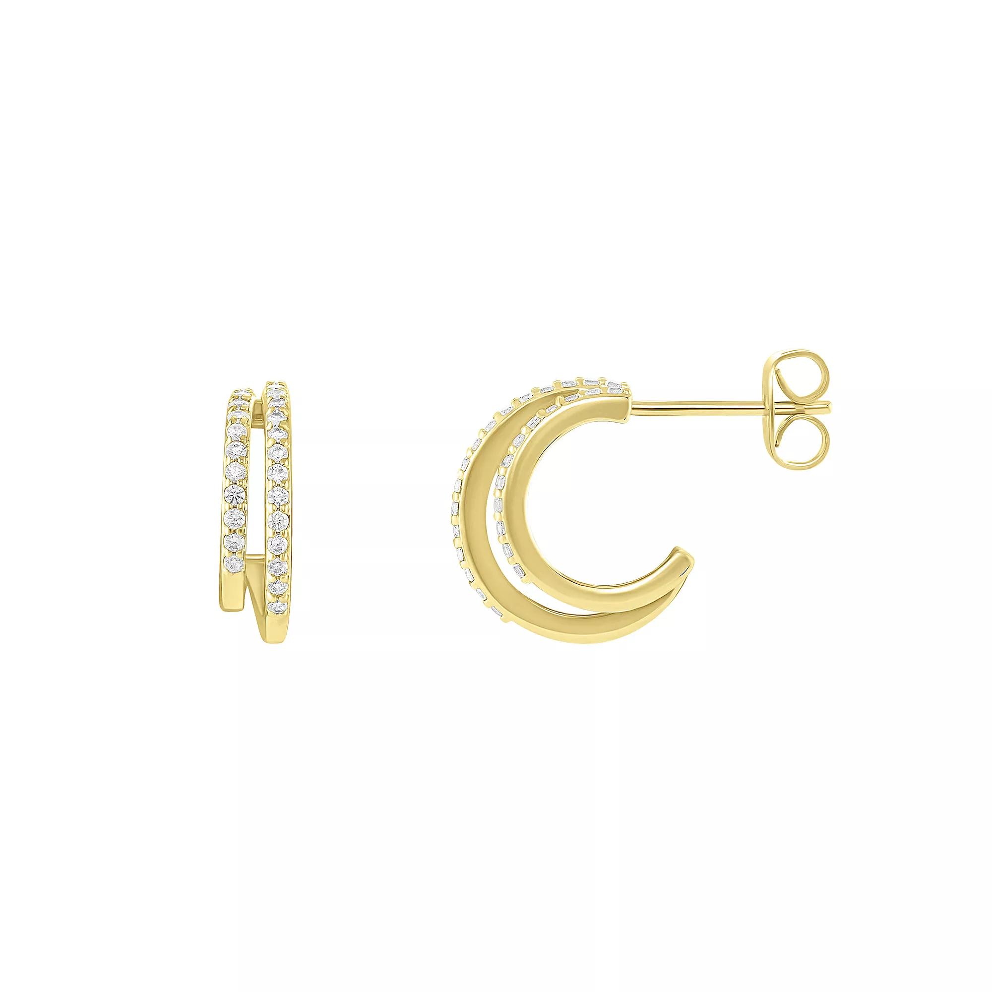 PRIMROSE Cubic Zirconia Double C-Hoop Earrings, Womens, Gold Tone Product Image