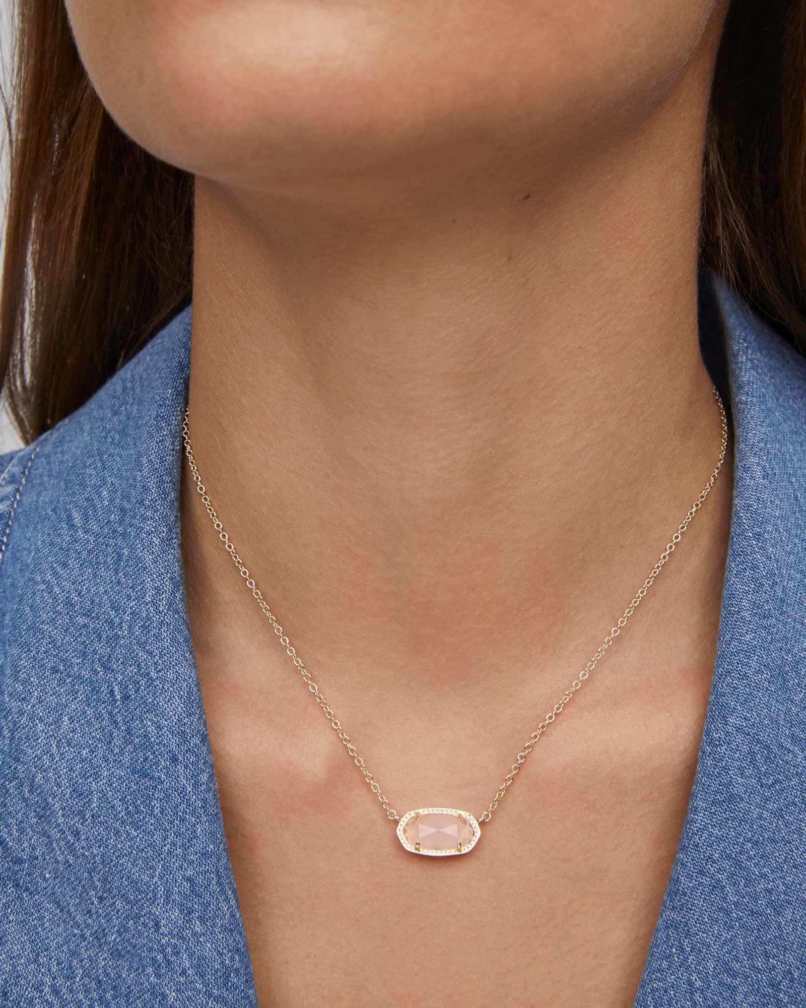 Elisa Gold Pendant Necklace in Rose Quartz Product Image